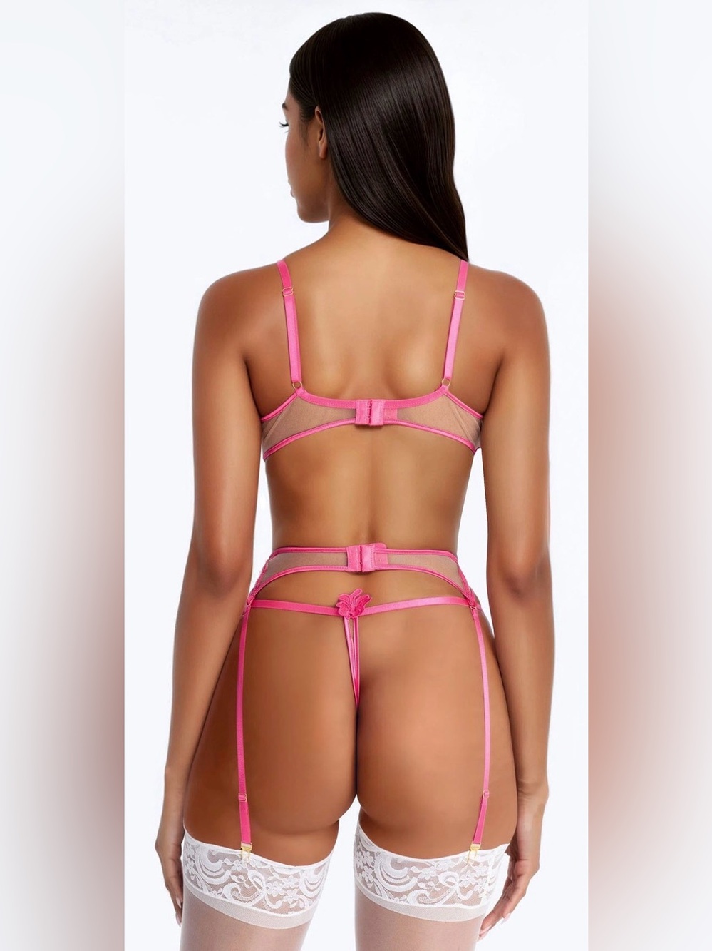 Fashion Nova Hot Pink Lace Underwire Bra Panty & Garter Set🩷 NWOT 🩷 - Picture 3 of 5